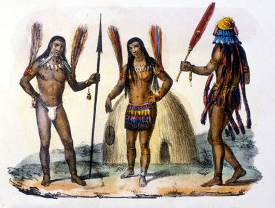 Mundrucu och Jivaros indianer i Ecuador. Gravyr 1846-48. av Unknown artist