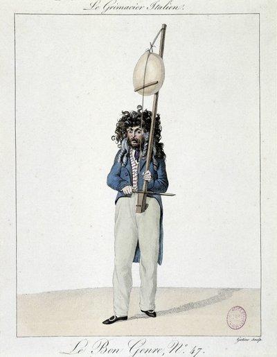 Musiker på gatan: den italienska grimacier - gravyr, Carnavalet. av Unknown artist