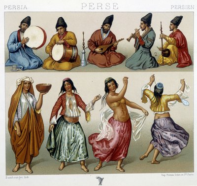 Musiker och dansare i Persien - i "" Den historiska kostymen"" av Racinet av Unknown artist