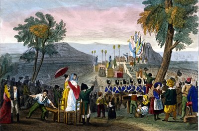Napoleon I överlämnade Hederslegionen till soldaterna vid Camp de Boulogne den 16 augusti av Unknown artist