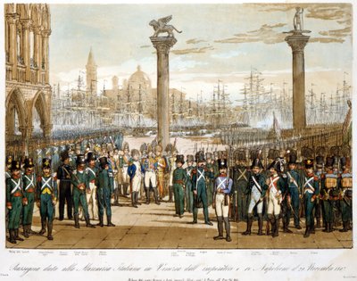 Napoleon I i Venedig den 29 november 1807 framför den italienska flottan. Gravyr från 1845 av Unknown artist