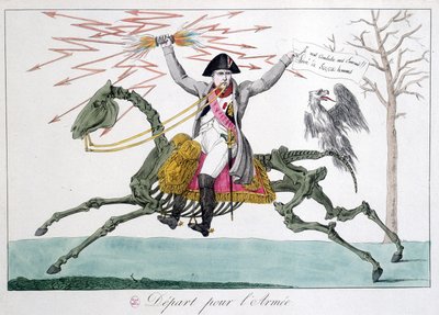 Napoleon: karikatyr av en krigare på ett hästskelett - i "" Napoleon 1er"", samling karikatyrer av Unknown artist