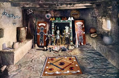 Indianskt altarrum för Powamu-sällskapet i ett Hopi-hus, Grand Canyon, Arizona av Unknown artist