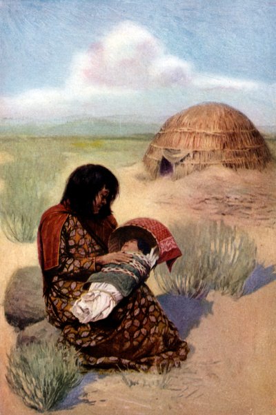 Indiansk mamma med barn från Pima-stammen av Unknown artist