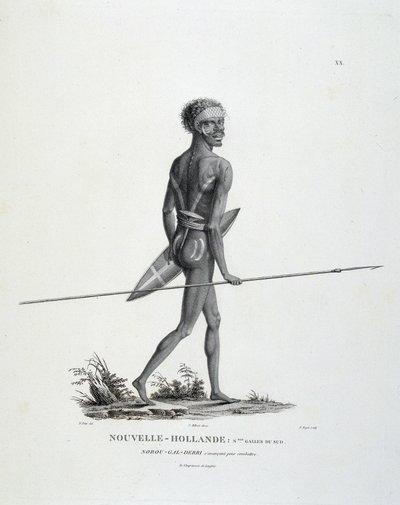 Infödd North-Gal-Derri från New South Wales i New Holland avancerar för att slåss - i "" Upptäcktsresa till de södra länderna"" av herrarna Lesueur och Peer av Unknown artist