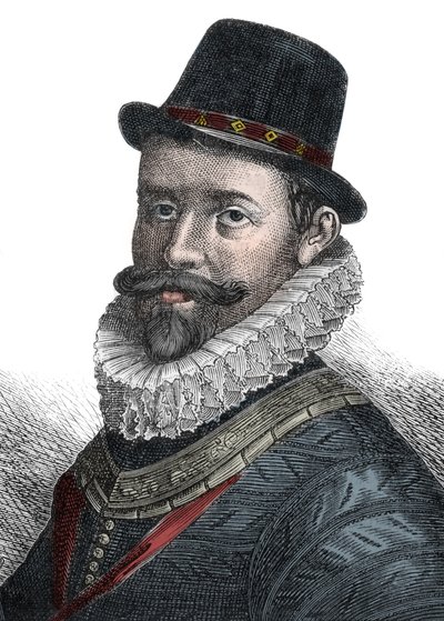 Naval Administration och befälhavare Sir John Hawkins (1532-1595) - Porträtt av Sir John Hawkins (Hawkyns) (1532-1595), engelsk amiral, skeppsbyggare, navigatör och slavhandlare. Gravyr av 1800-talet. av Unknown artist