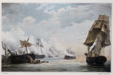 Sjöstrid mellan det franska skeppet "Formidable" och de engelska skeppen, "Cesar", "Spencer", "Venerable" och fregatten "Themsen" före Cadiz den 13 juli av Unknown artist