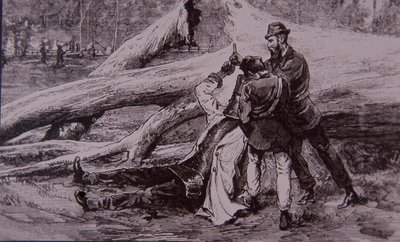 Ned Kelly tillfångatagen av poliskonstapel Kelly och järnvägsmannen Jesse Dowsett, 28 juni 1880 (gravyr) av Unknown artist
