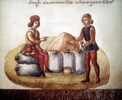 Förhandling av spannmålspriser. 1400-talsmanuskript. Biblioteca Nazionale de Florence av Unknown artist