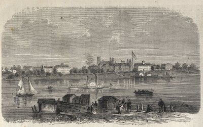 New York State - Emigration Commission Etablissement - Ward Island - Gravyr i "The Illustrous Universe" 1869 av Unknown artist