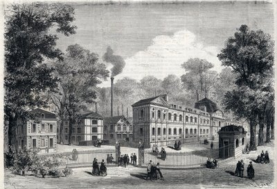 Ny byggnad av den imperiale porslinsfabriken i Sevres 1868. Gravyr i "" L