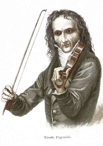 Niccolo Paganini (1782 - 1840) spelar på sin Stradivarius (fiol skapad av den italienske luthier Antonio Stradivari). av Unknown artist