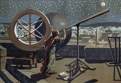 Nicees hipparch. (Hipparkhos) i Alexandria Observatory Greek Astronomer (i Bythynien, 2:a århundradet f.Kr.) efter "Science and its Men" av Louis Figuier. Barcelona 1881 av Unknown artist