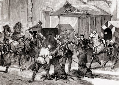 Nihilism i Ryssland - mordförsök mot aide de Camp, general Loris Melikoff (Loris-Melikoff), utanför dörren till hans hotell i Great Moskaia 1880 - Den ryska nihiliströrelsen på 1800-talet: mordförsök på greve L av Unknown artist
