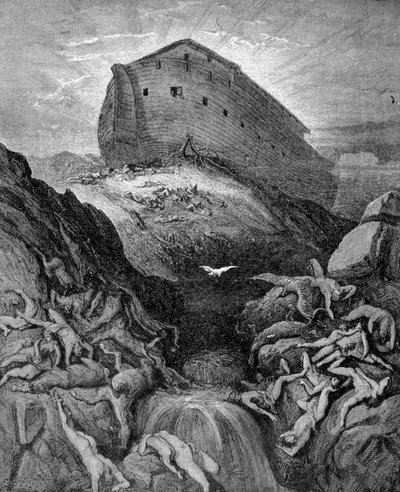 Noa skickar en duva till jorden, enligt Första Moseboken. 1800-talsgravyr. av Unknown artist