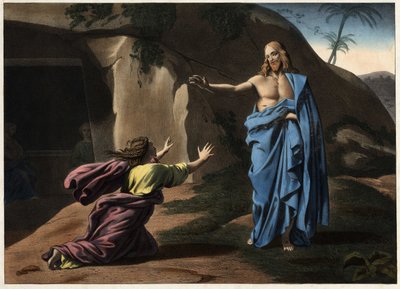 Noli me tangere: Kristi uppenbarelse för den heliga Magdalena. Anonym gravyr från 1800-talet. av Unknown artist