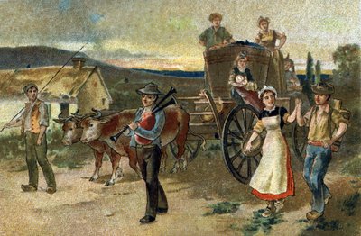 Gammal sed som firas i regionen Bourgogne: Skördefest. Den sista årgången. Kromolitografi från slutet av 1800-talet. av Unknown artist