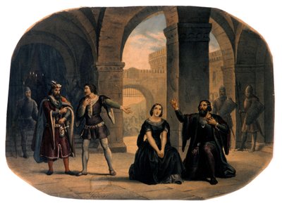 Operascenen "" I vespri siciliani"" (De sicilianska vesperna) komponerad av Giuseppe Verdi. kromolitografi från slutet av 1800-talet.. av Unknown artist