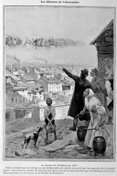 Optiska illusioner: vision av Napoleons arméer på himlen i Verviers (Belgien) på dagen för slaget vid Waterloo 1815. av Unknown artist