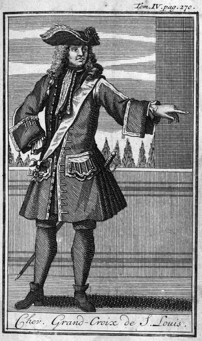 Ridderorden. Chevalier Grand Cross of Saint Louis i Frankrike på 1600-talet. I "" Historia om militära ordrar eller riddare, om seculieres och stamgäster miliser av båda könen, som har etablerats hittills. Upplagan hämtad från Abbe Giustini av Unknown artist