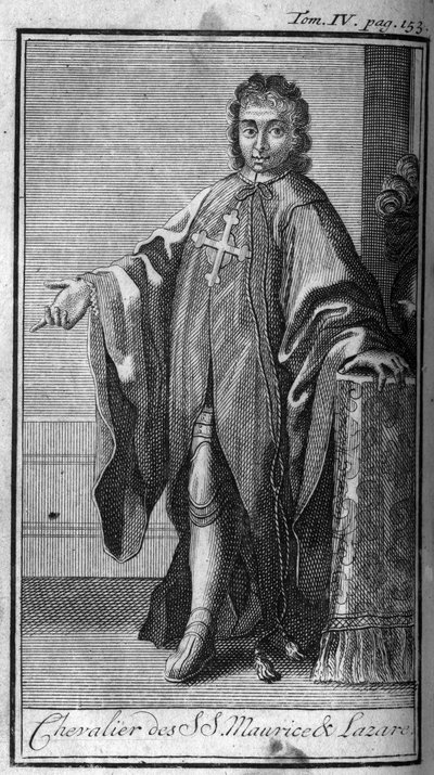 Ridderorden. Riddare av Saint Maurice och Lazarus i Savojen på 1500-talet. I "" Historia om militära ordrar eller riddare, om seculieres och stamgäster miliser av båda könen, som har etablerats hittills. Upplagan hämtad från Abbe Giustinian av Unknown artist