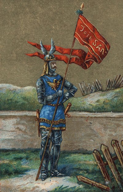 Oriflame eller fana av kungen av Frankrike Karl V (1364-1380). 1800-talets kromolitografi. av Unknown artist