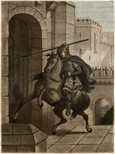 Otto II, helige romerske kejsare före Paris - Otton II av det heliga riket, känd som Roux (955-983) irriterar sig på att inte kunna tränga in i Paris (Paris högkvarter, 978), går under stadens murar för att plantera sin spjut i dörren - av Unknown artist