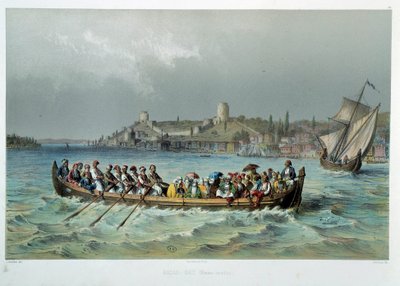Osmanska riket: omnibusbåt i Konstantinopel (Istanbul). Litografi från 1800-talet. Dekorativ konst, Paris av Unknown artist