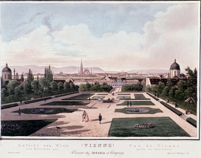 Översikt över Wien från Belvedere, Österrike. Gravyr från 1830 Privat samling av Unknown artist