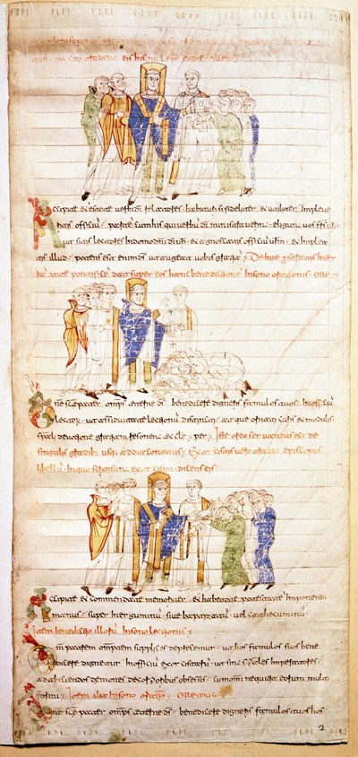 Sida av en upplyst bibel (Ms.723-Foglio 138v.) från början av 1100-talet. Dämpa. 52,8x38 cm Rom, Biblioteca Casanatense av Unknown artist