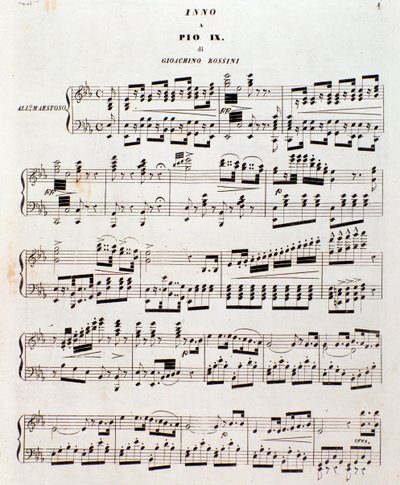 Sida med partitur Populär hymn för Pius IX av Gioacchino Rossini av Unknown artist