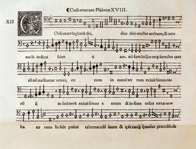 Sida med partitur av Psalm XVIII av Willaert (1538) av Unknown artist