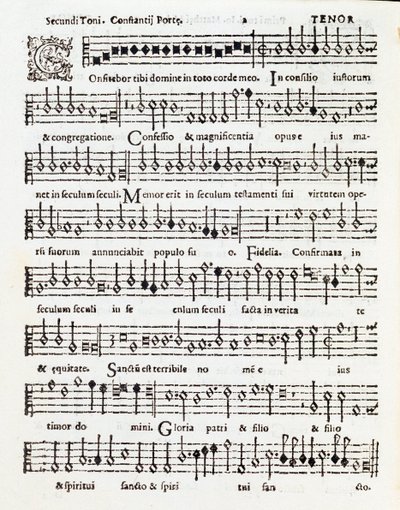 Sida med partitur av Praise the Lord Psalm tillägnad Palestrina av Costanzo Porta av Unknown artist