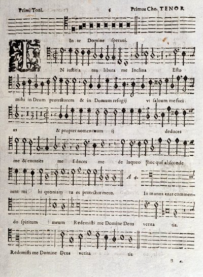 Sida med partitur av Psalmer (op 16) av Ludovico Viadana av Unknown artist