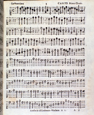 Sida med partitur av Musikaliska symfonier av Ludovico Viadana av Unknown artist