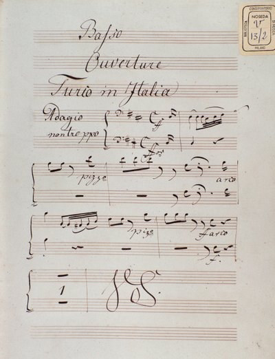 Sida med partitur av uvertyren av Turken i Italien av Gioacchino Rossini av Unknown artist