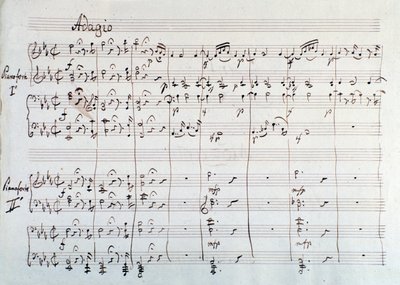 Sidan av symfonin reducerad till två pianon och åtta händer av Die Zauberflote, opera av Mozart, Lichtenthal-version (1800-talet) av Unknown artist