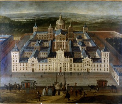 Målning föreställande Palace of Escorial eller Escorial i Spanien. sd. 1600-talet. Museo del Castello. Milano av Unknown artist
