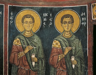 Målningar av St. Cosmas med St. Damian, Panagia Ties Asinou-kyrkan, Nikitart, Cypern av Unknown artist