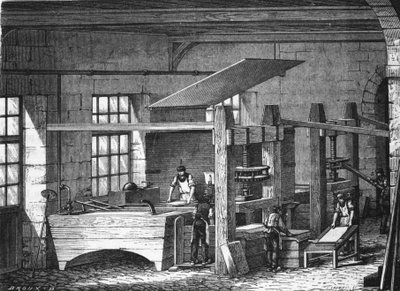 Papperstillverkning på 1800-talet. av Unknown artist