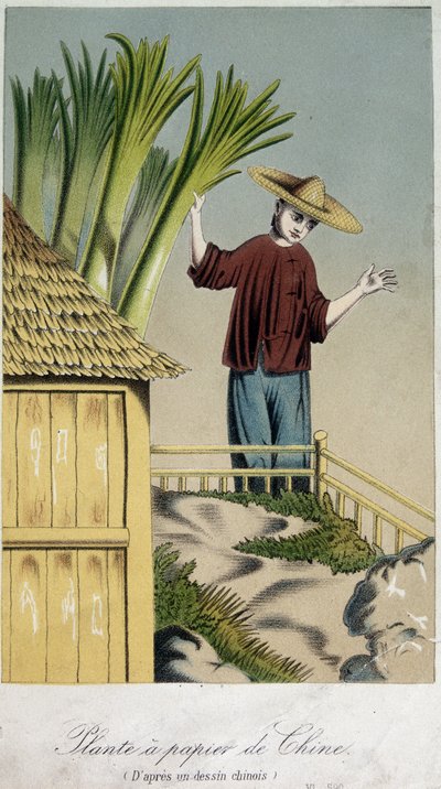 Pappersfabrik, Kina - gravyr av Unknown artist
