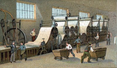 Pappersproduktion på 1800-talet i Frankrike. Kromolitografi från slutet av 1800-talet av Unknown artist