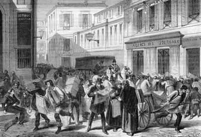 Paris 1869: tidningshuset, rue du croissant. av Unknown artist