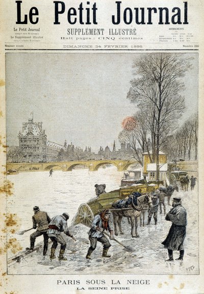 Paris under snö: Seinen tagen - i "" Le Petite Journal"" av 1895-02-24 av Unknown artist