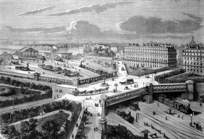 Paris, Europas nya plats på de västra järnvägarna. 1868. Gravyr av 1800-talet. av Unknown artist