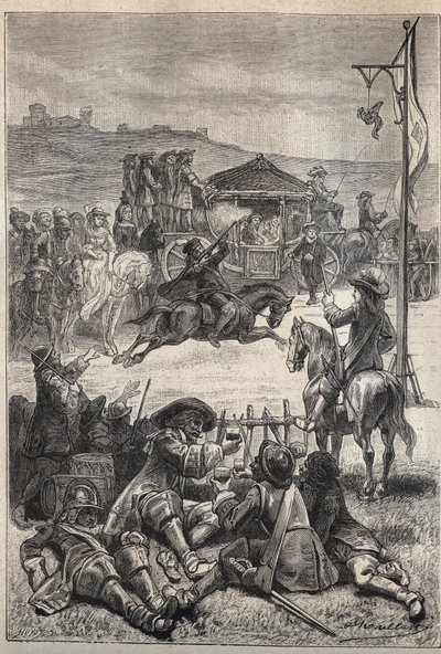 Parrot Shooting - 1800-talsillustration till den historiska romanen "The Puritans of Scotland" (Old Mortality) av Walter Scott (1771-1832) av Unknown artist