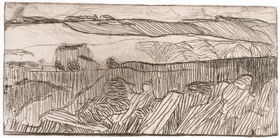 Randigt landskap (etsning) av Unknown artist