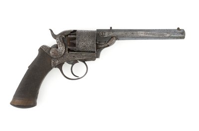 Percussion sidohammare revolver, möjligen 0,38 tum kaliber, ca 1860-talet (revolver, slagverk, sido hammare) av Unknown artist