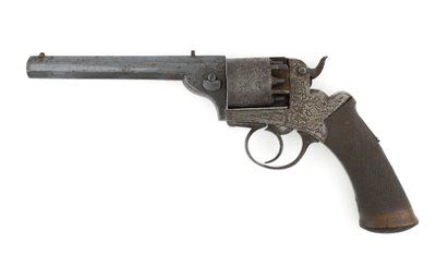 Percussion sidohammare revolver, möjligen 0,38 tum kaliber, ca 1860-talet (revolver, slagverk, sido hammare) av Unknown artist