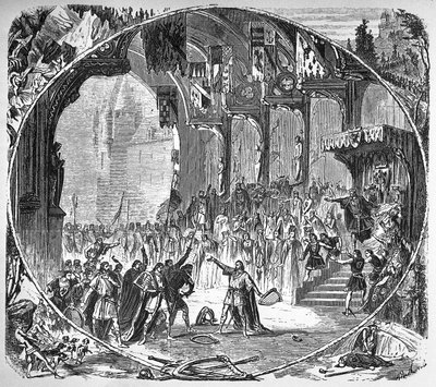 Framförande av "" Tannhauser"" av Richard Wagner på Parisoperan 1861. Sista scen i andra akten. Alphonse teckning av Neuville. av Unknown artist